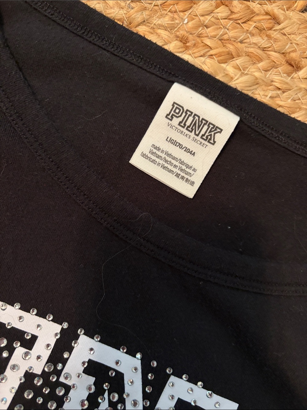 PINK Victoria's Secret Black Velvet Mesh Panel Tee|Long Sleeve Bling Shirt Lot L - Picture 6 of 7